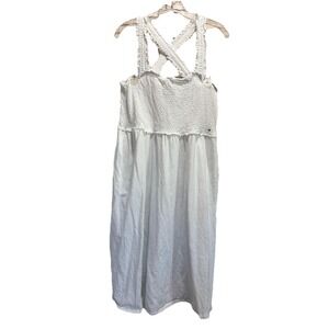 Tommy Hilfiger White Smocked Ruffle Straps Maxi‎ Dress Size XL Flowy Sundress